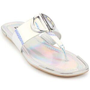 DKNY Women's Silver Iridescent Halcott Flat Sandal Size 9.5